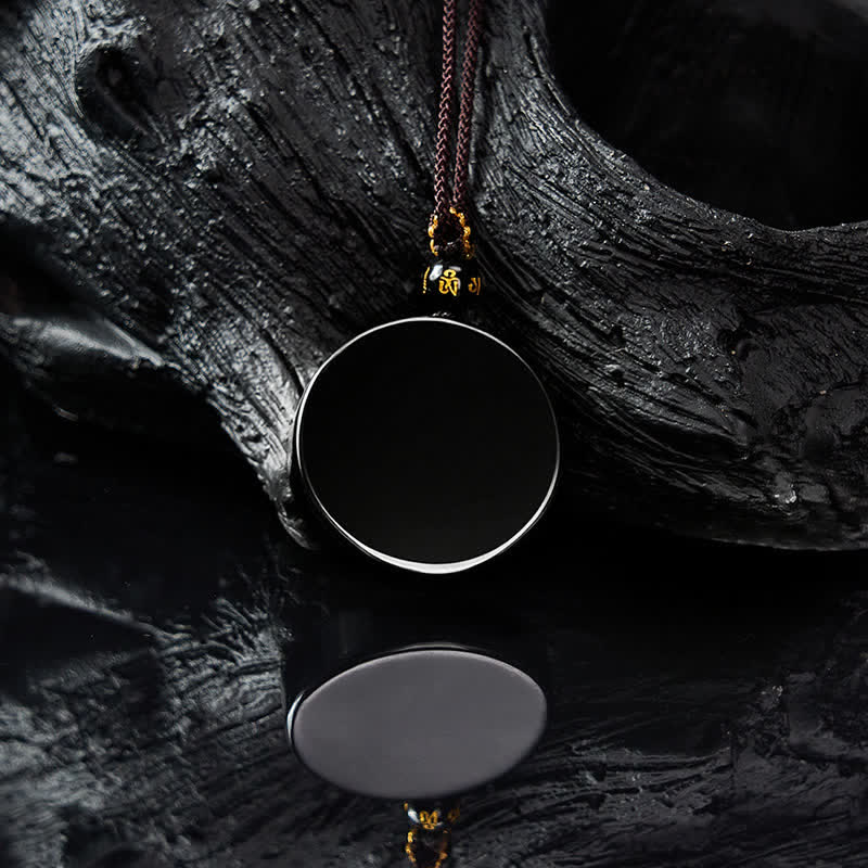 Buddha Stones Collier de protection en obsidienne noire ronde et corde tressée - image 3
