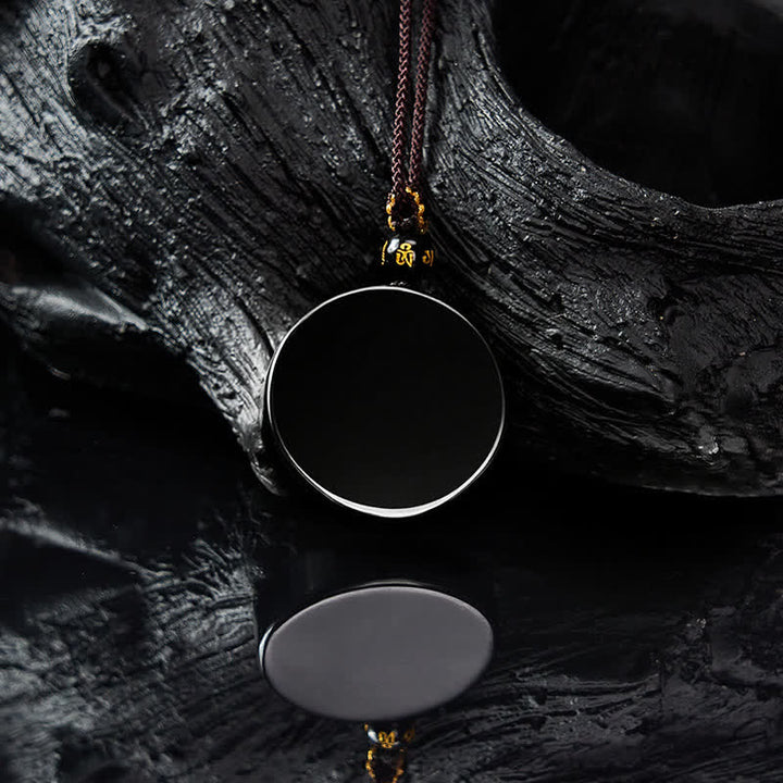Buddha Stones Collier de protection en obsidienne noire ronde et corde tressée - image 3