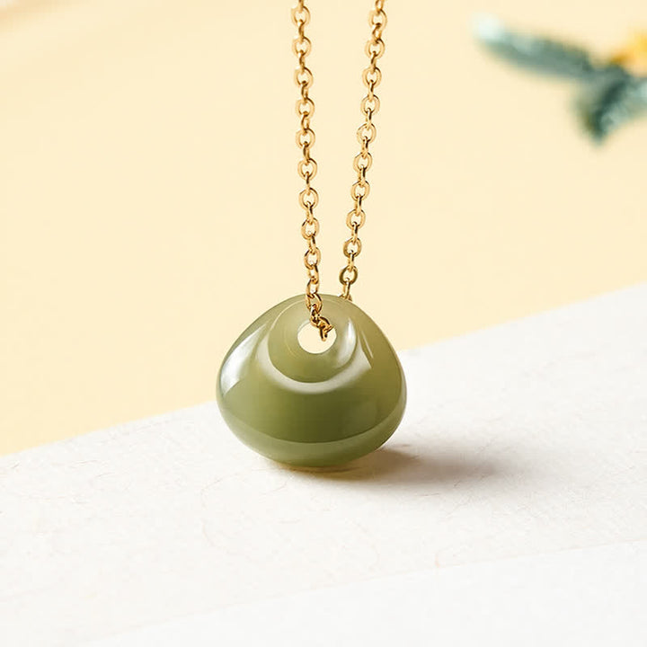 Buddha Stones Collier pendentif mini Jade Child Lock porte-bonheur - Argent sterling 925 (Bénédiction ♥ Calme) - Jade naturel (la couleur peut varier) - image 0