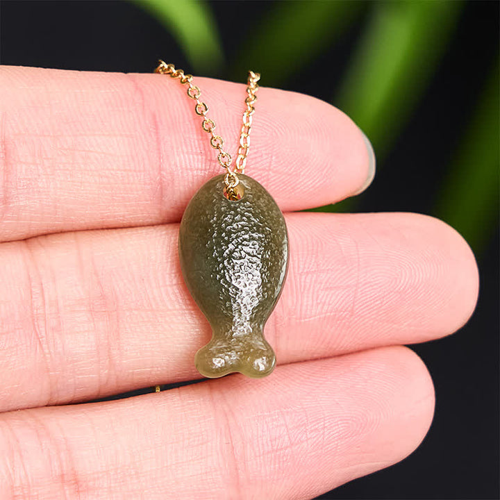 Buddha Stones Collier pendentif Jade Little Fish Luck sculpté à la main - image 4