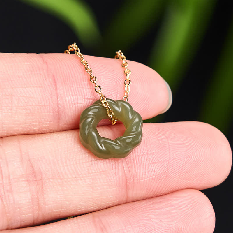 Buddha Stones Collier vintage en jade Hetian sculpté à la main, orné de torsades de pâte frite et symbole de bénédiction - image 3