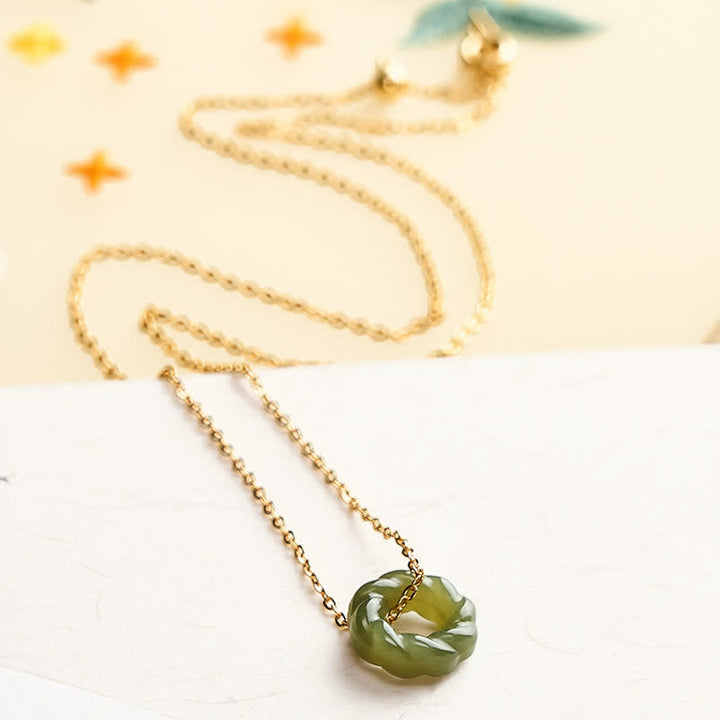 Buddha Stones Collier vintage en jade Hetian sculpté à la main, orné de torsades de pâte frite et symbole de bénédiction - image 2