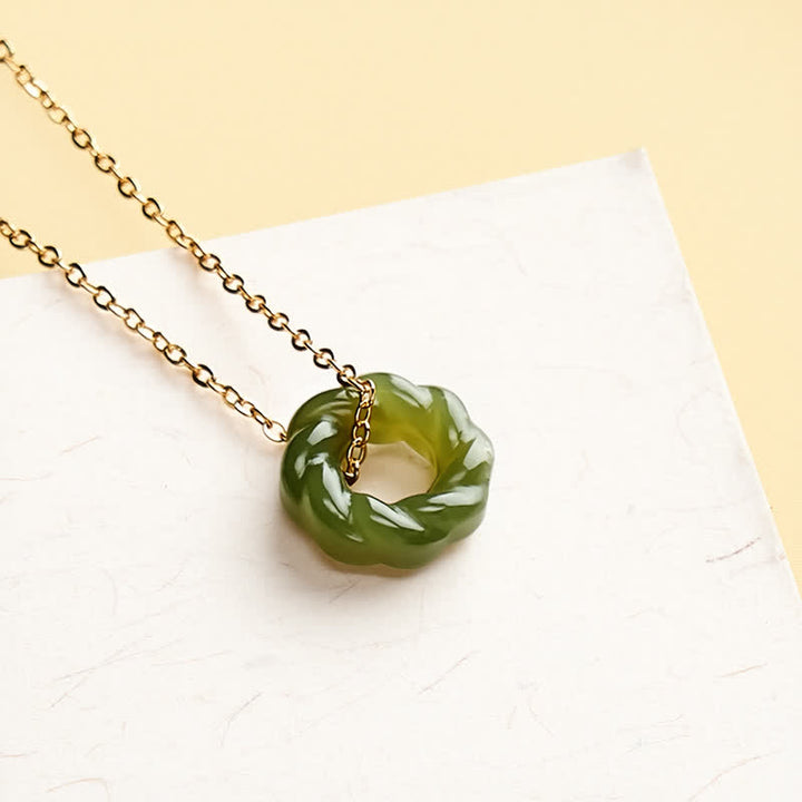 Buddha Stones Collier vintage en jade Hetian sculpté à la main, orné de torsades de pâte frite et symbole de bénédiction - image 1