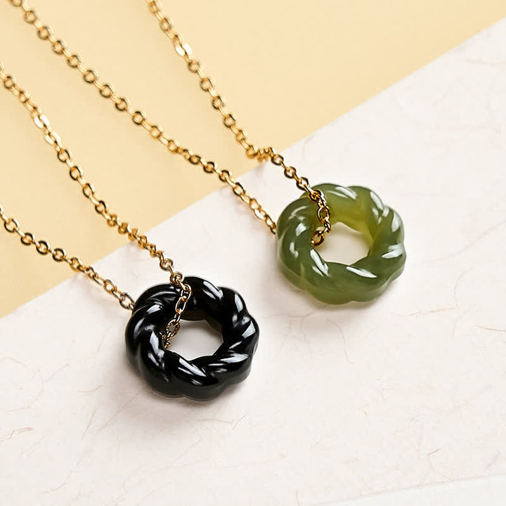 Buddha Stones Collier vintage en jade Hetian sculpté à la main, orné de torsades de pâte frite et symbole de bénédiction - image 4