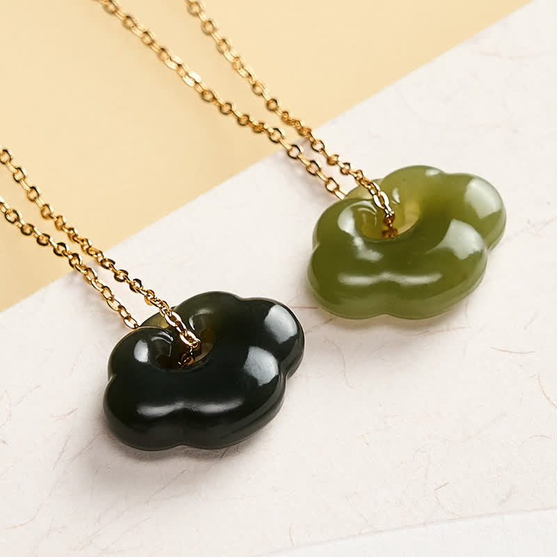 Buddha Stones Collier pendentif vintage Jade Auspicious Cloud Lock Luck - Argent sterling 925 (Bénédiction ♥ Calme) - Vert foncé - Jade naturel (la couleur peut varier) - image 4
