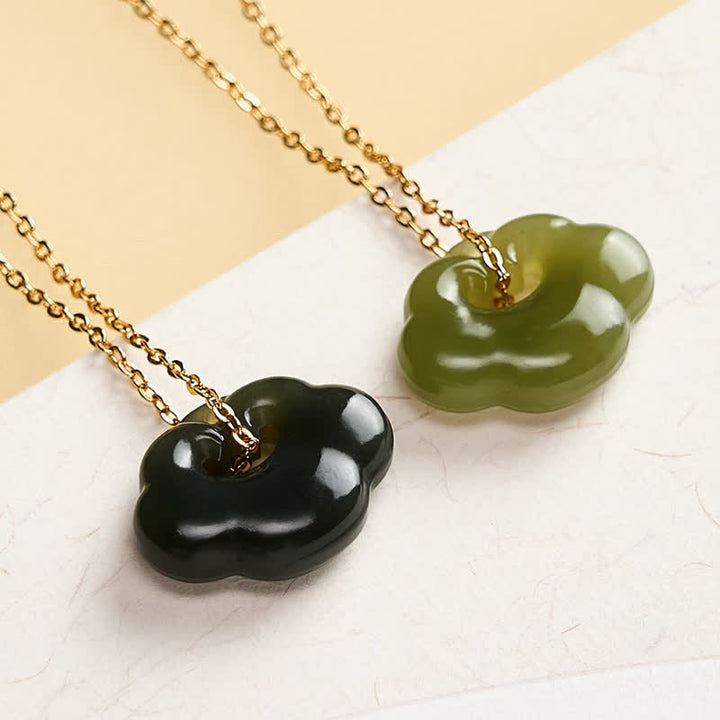 Buddha Stones Collier pendentif vintage Jade Auspicious Cloud Lock Luck - Argent sterling 925 (Bénédiction ♥ Calme) - Vert foncé - Jade naturel (la couleur peut varier) - image 4