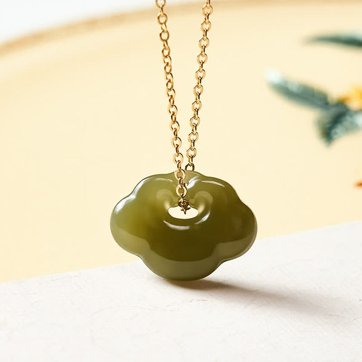 Buddha Stones Collier pendentif vintage Jade Auspicious Cloud Lock Luck - Argent sterling 925 (Bénédiction ♥ Calme) - Vert clair - Jade naturel (la couleur peut varier) - image 0