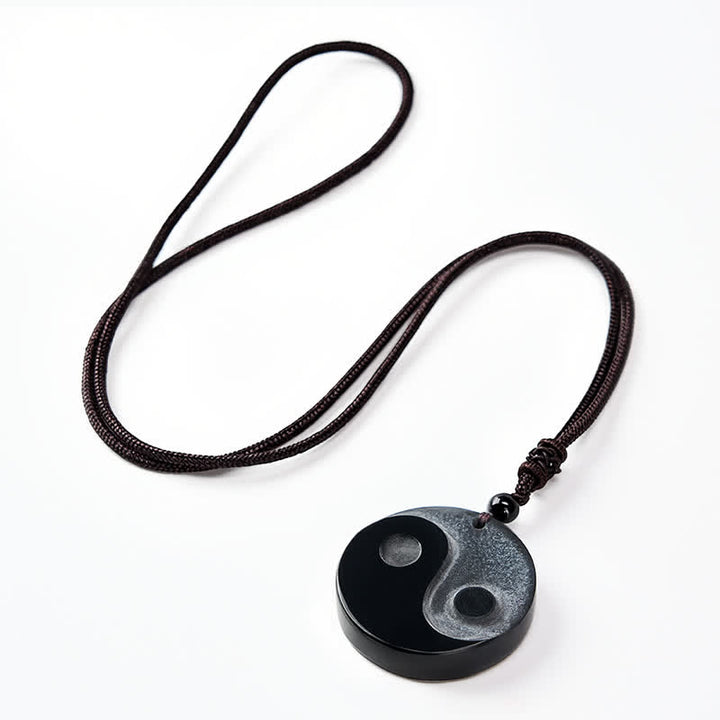 Buddha Stones Collier pendentif rond en obsidienne noire Yin Yang Balance - image 9