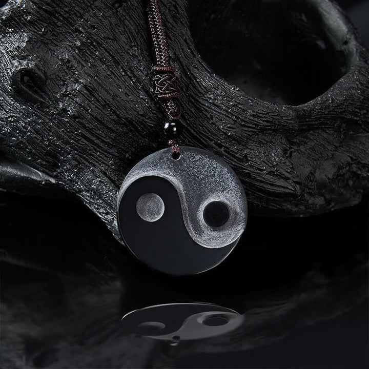 Buddha Stones Collier pendentif rond en obsidienne noire Yin Yang Balance - image 4