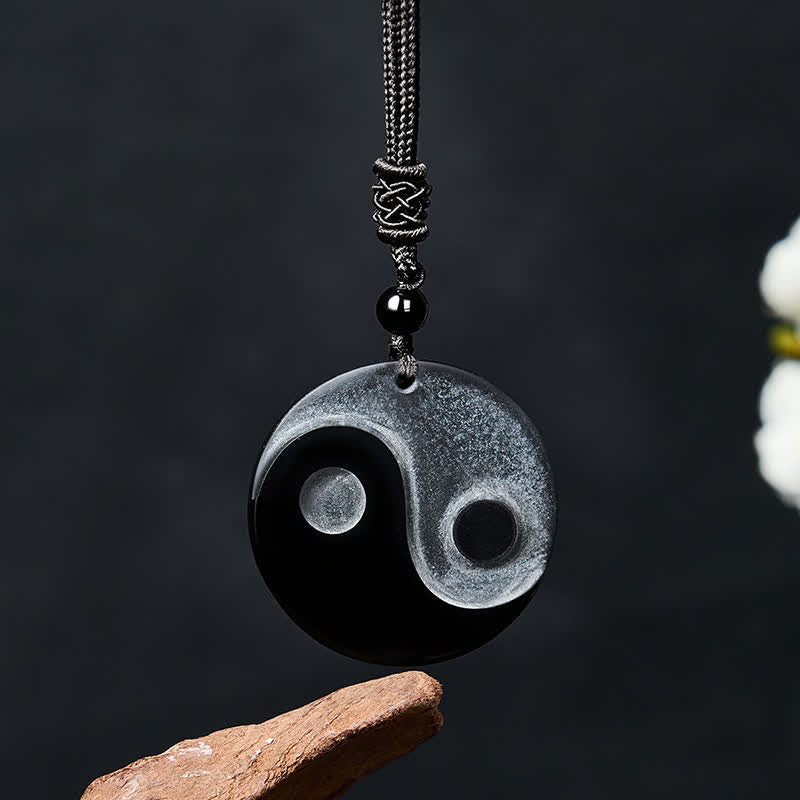 Buddha Stones Collier pendentif rond en obsidienne noire Yin Yang Balance - Obsidienne noire (Purification ♥ Force) - image 0