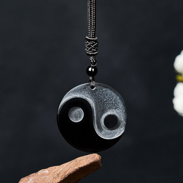 Buddha Stones Collier pendentif rond en obsidienne noire Yin Yang Balance - Obsidienne noire (Purification ♥ Force) - image 0