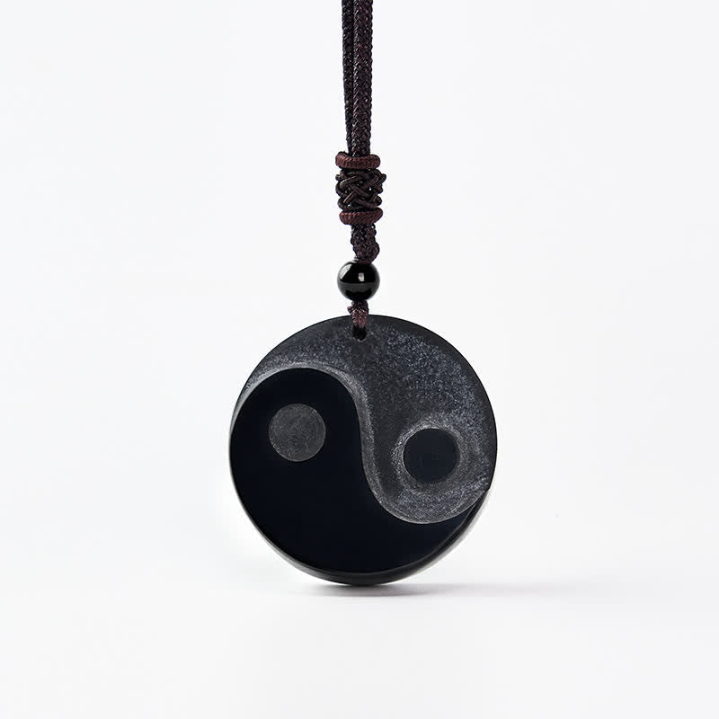 Buddha Stones Collier pendentif rond en obsidienne noire Yin Yang Balance - image 8