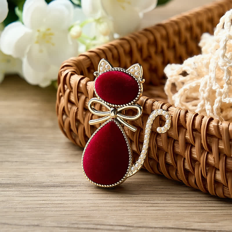 Buddha Stones Brosse à cheveux transformable en nœud papillon chat en velours perle vintage français - Chat perle de velours - Cuivre (Équilibre ♥ Richesse) - image 0