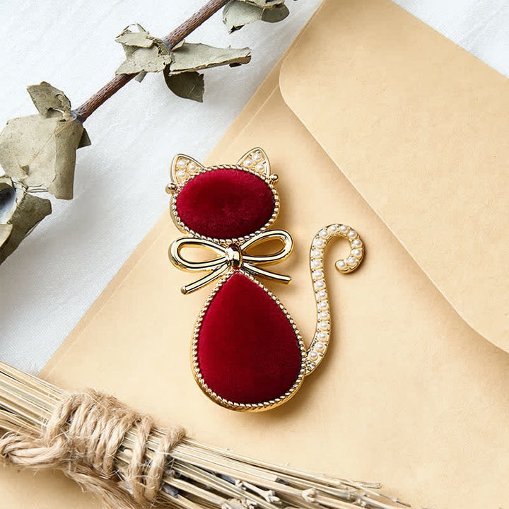 Buddha Stones Brosse à cheveux transformable en nœud papillon chat en velours perle vintage français - image 3