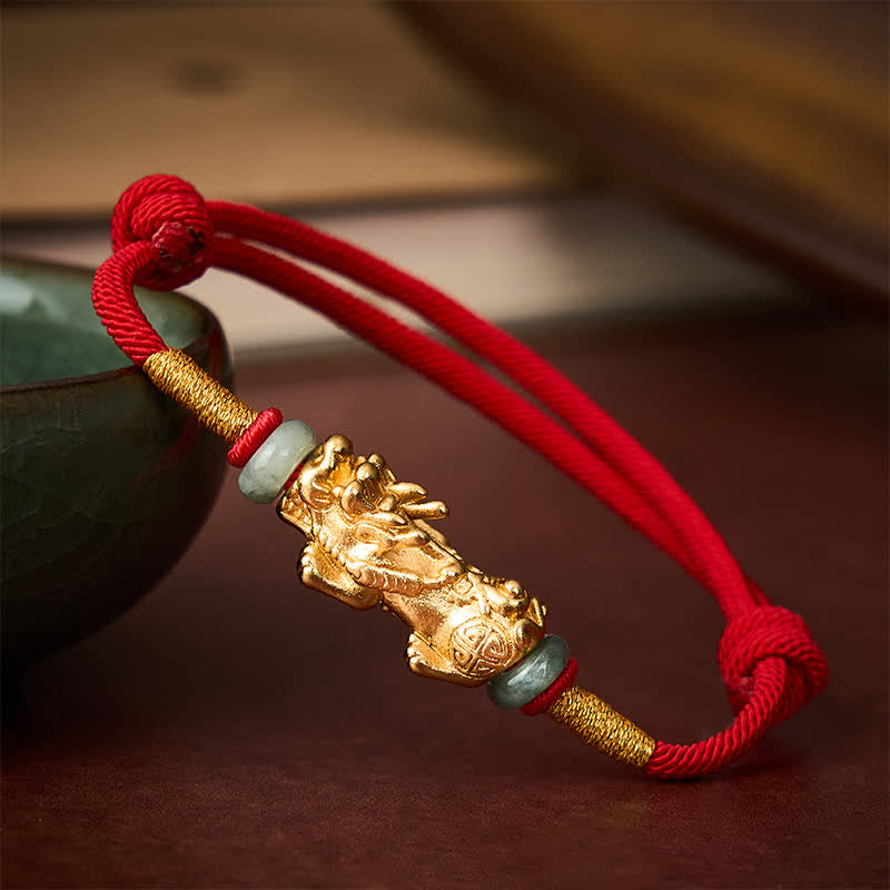 Buddha Stones Bracelet Pi Xiu en cuivre, symbole de richesse, en fil rouge - Fil rouge (Protection ♥ Chance) - image 0