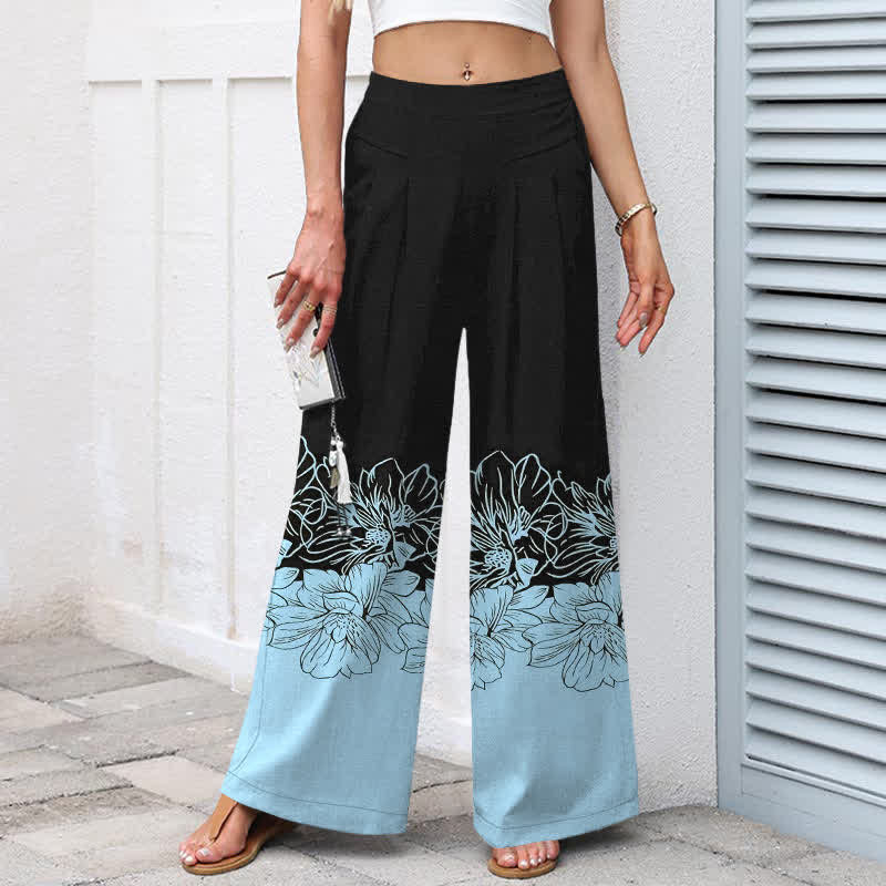 Buddha Stones Pantalon large pour femme en coton et lin à motif floral vintage, taille élastique et poches - image 1