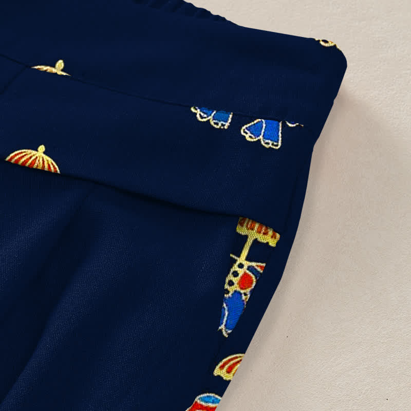 Buddha Stones Pantalon bohème en coton et lin à motif éléphant pour femme, taille élastique, jambes larges et poches - image 2