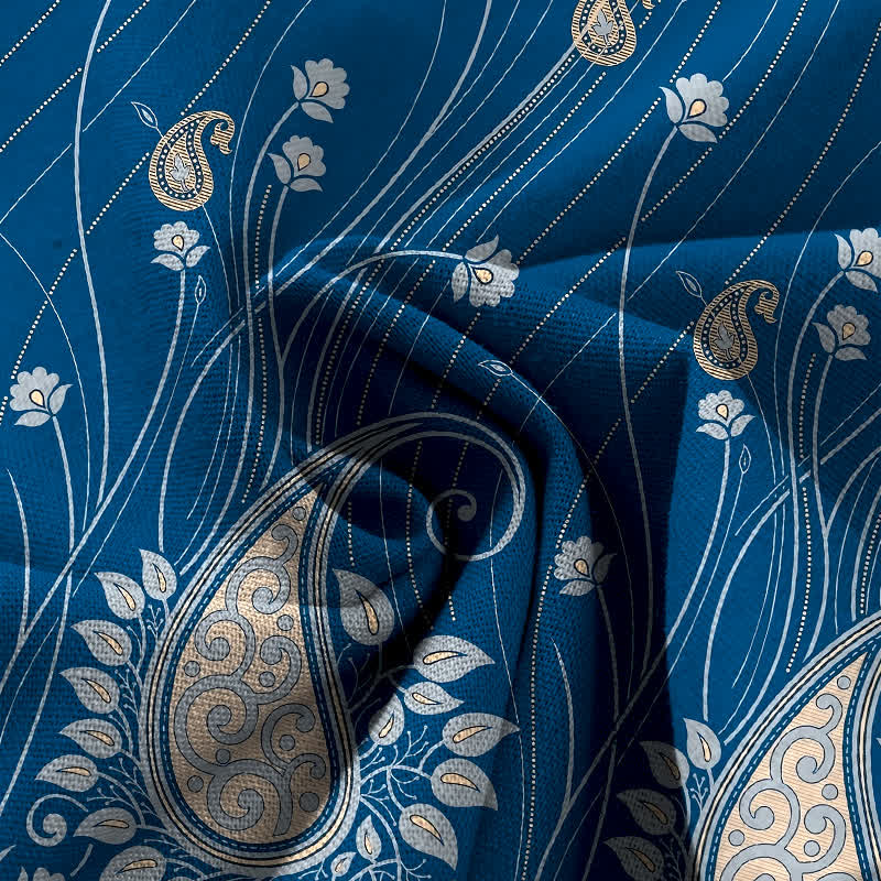 Buddha Stones Pantalon large pour femme en coton et lin à motif cachemire et lignes florales, taille élastique et poches - image 3
