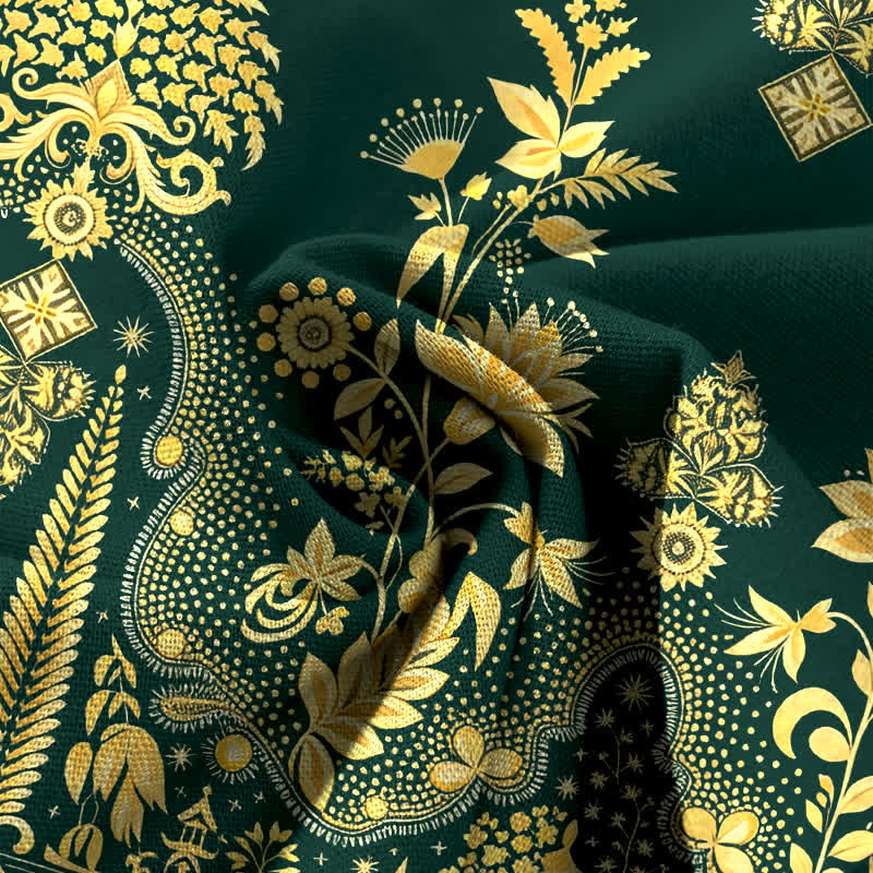 Buddha Stones Pantalon bohème en coton et lin à motif floral doré, taille élastique et jambes larges avec poches pour femme - image 3