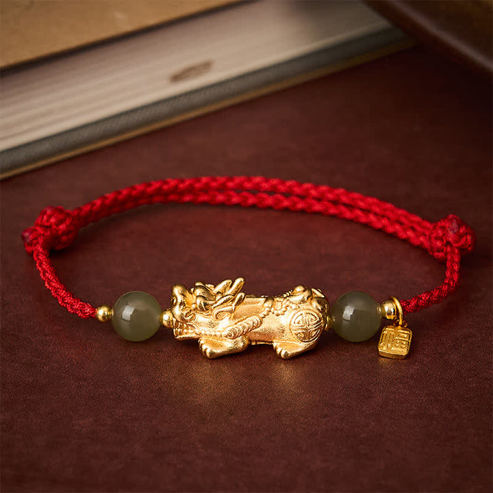 Buddha Stones Bracelet en cuivre Pi Xiu Fu avec fil rouge porte-bonheur - Fil rouge (Protection ♥ Chance) - image 0