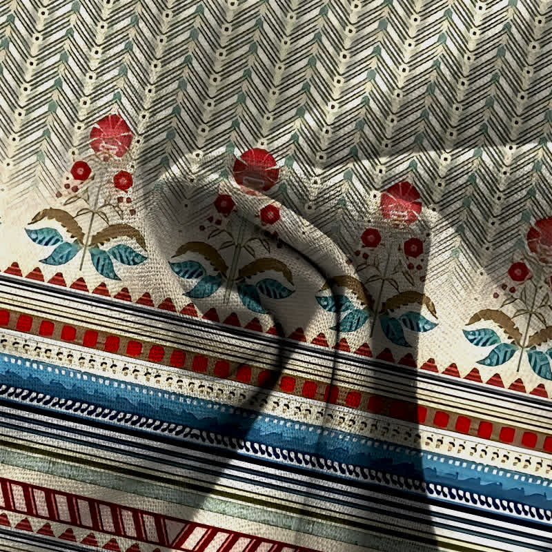 Buddha Stones Pantalon large pour femme en coton et lin, motif géométrique géométrique en zigzag, taille élastique et poches - image 3