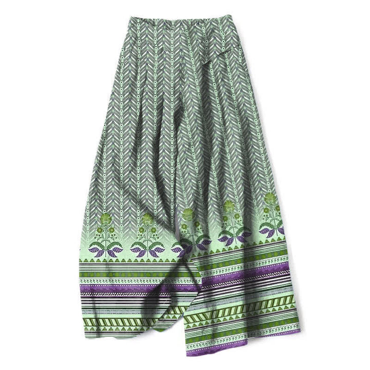 Buddha Stones Pantalon large pour femme en coton et lin, motif géométrique géométrique en zigzag, taille élastique et poches - Vert pâle - US16，UK/AU20，EU48 (3XL) - image 6