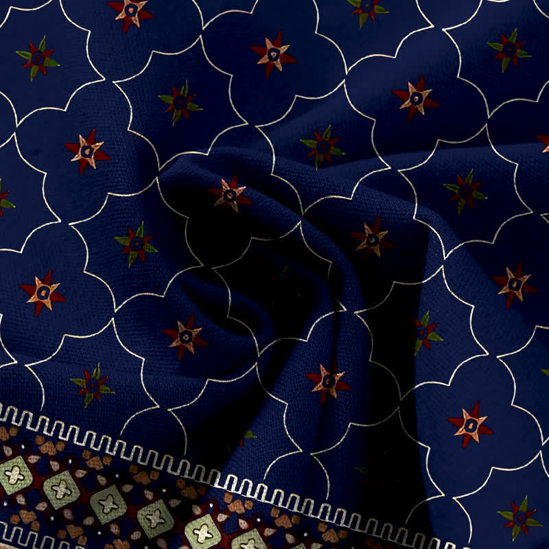 Buddha Stones Pantalon large à taille élastique et poches pour femme, en coton et lin, motif bohème géométrique à lignes florales. - image 3