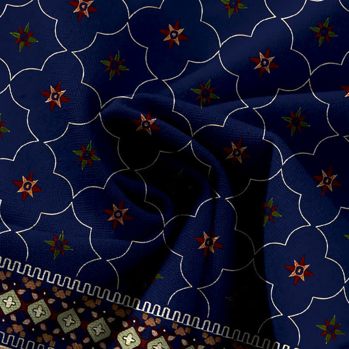 Buddha Stones Pantalon large à taille élastique et poches pour femme, en coton et lin, motif bohème géométrique à lignes florales. - image 3