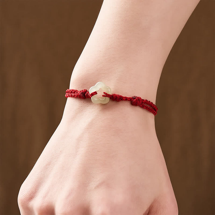 Buddha Stones Bracelet porte-bonheur en jade Hetian, prune, cordon rouge - image 3