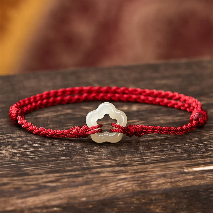 Buddha Stones Bracelet porte-bonheur en jade Hetian, prune, cordon rouge - Jade naturel (la couleur peut varier) - image 0