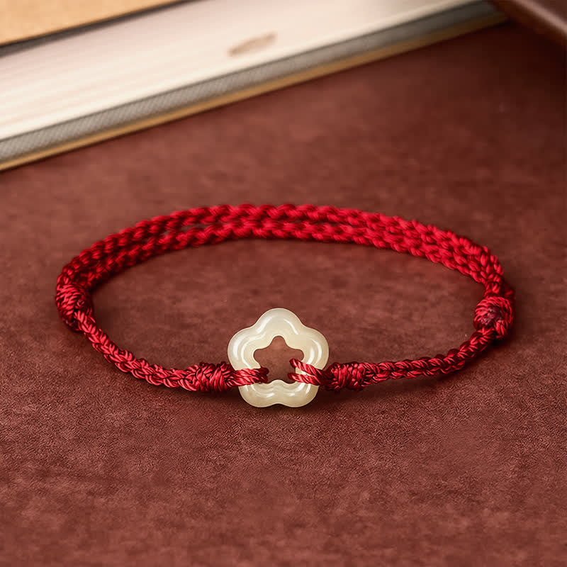 Buddha Stones Bracelet porte-bonheur en jade Hetian, prune, cordon rouge - image 1