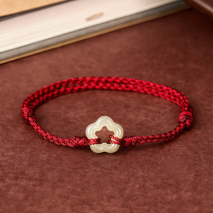 Buddha Stones Bracelet porte-bonheur en jade Hetian, prune, cordon rouge - image 1