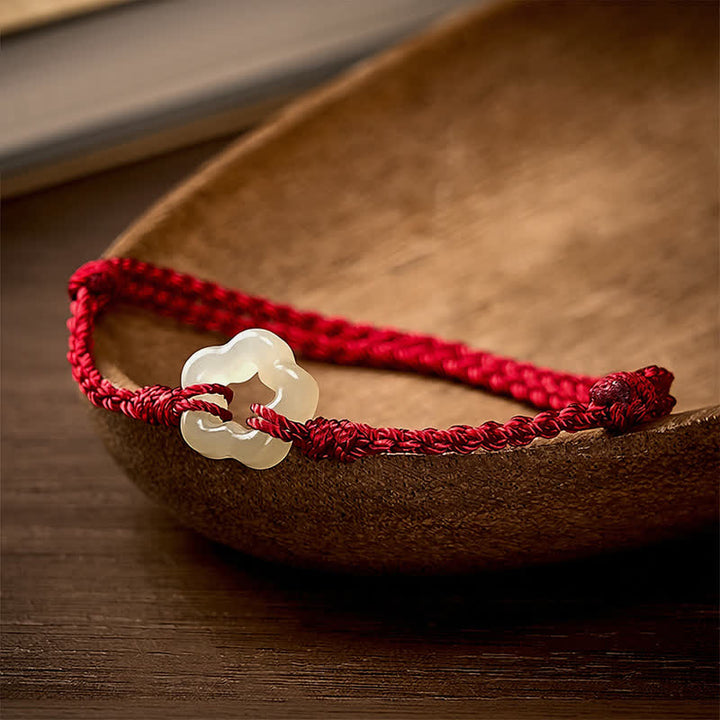Buddha Stones Bracelet porte-bonheur en jade Hetian, prune, cordon rouge - image 2