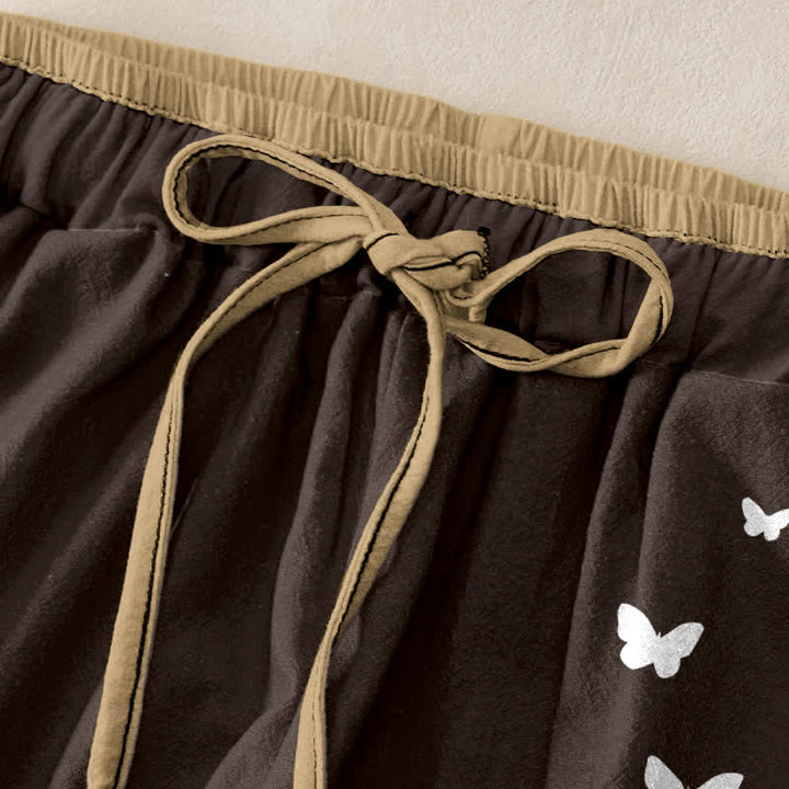 Buddha Stones Pantalon pour femme en pur coton blanc à motif papillon, taille élastique et poches - image 9
