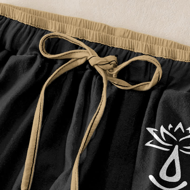 Buddha Stones Pantalon pour femme en pur coton, motif lotus sacré Om, taille élastique et poches - image 5
