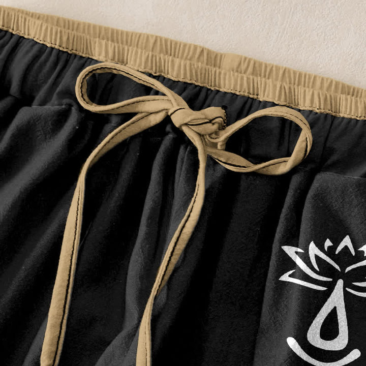 Buddha Stones Pantalon pour femme en pur coton, motif lotus sacré Om, taille élastique et poches - image 5