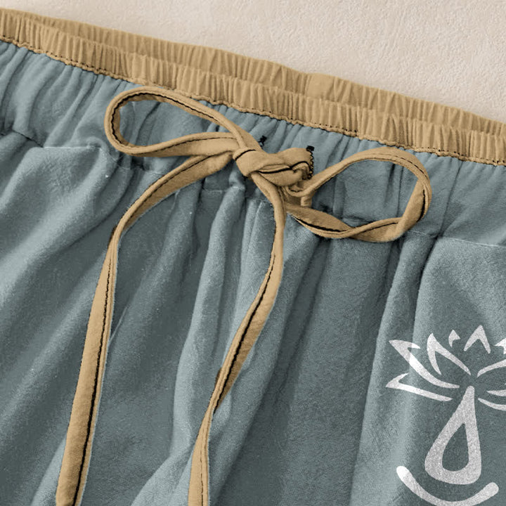 Buddha Stones Pantalon pour femme en pur coton, motif lotus sacré Om, taille élastique et poches - image 9