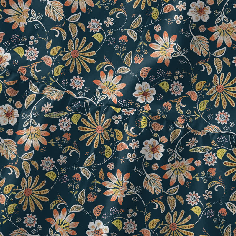 Buddha Stones Robe midi d'été décontractée pour femme, à motif floral vintage à rayures et feuilles, avec poches - image 1