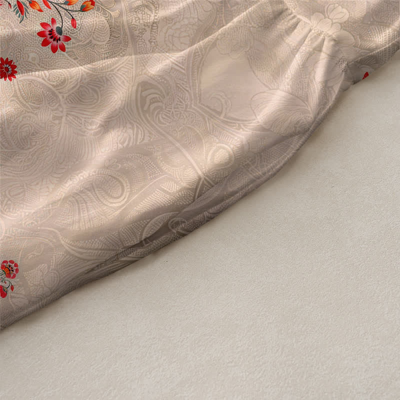 Buddha Stones Robe midi d'été décontractée et vintage à petits motifs floraux rouges géométriques et poches pour femme - image 2