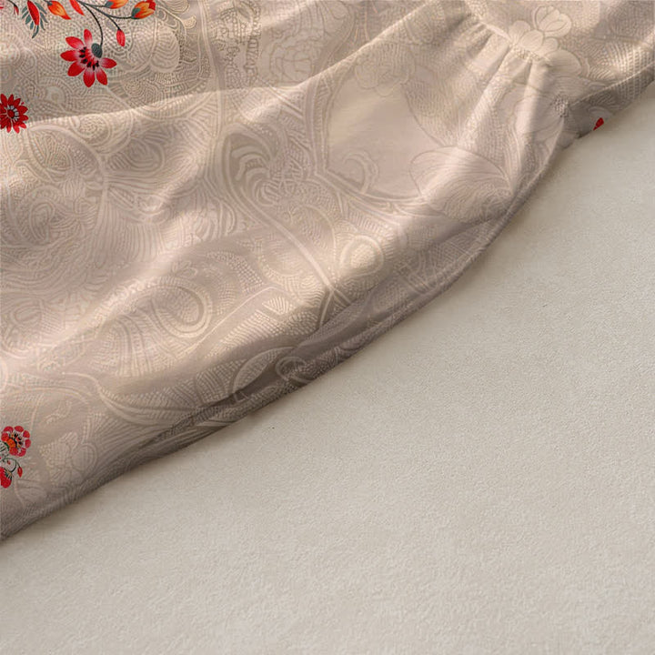 Buddha Stones Robe midi d'été décontractée et vintage à petits motifs floraux rouges géométriques et poches pour femme - image 2