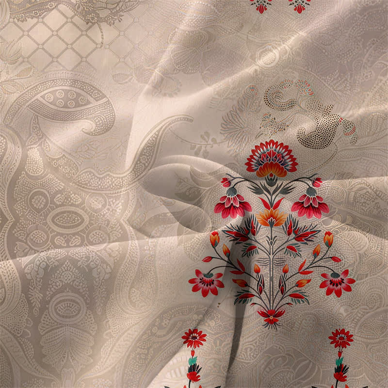 Buddha Stones Robe midi d'été décontractée et vintage à petits motifs floraux rouges géométriques et poches pour femme - image 3