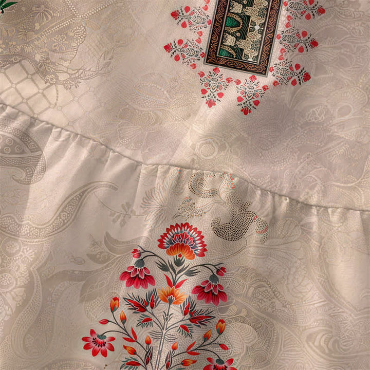 Buddha Stones Robe midi d'été décontractée et vintage à petits motifs floraux rouges géométriques et poches pour femme - image 1