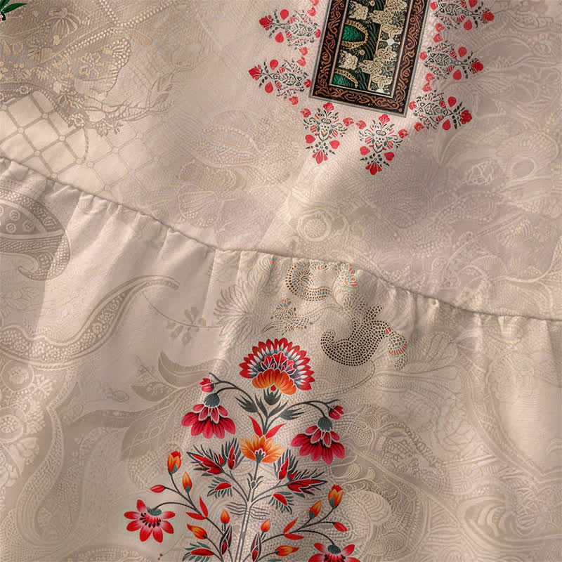 Buddha Stones Robe midi d'été décontractée et vintage à petits motifs floraux rouges géométriques et poches pour femme - image 1