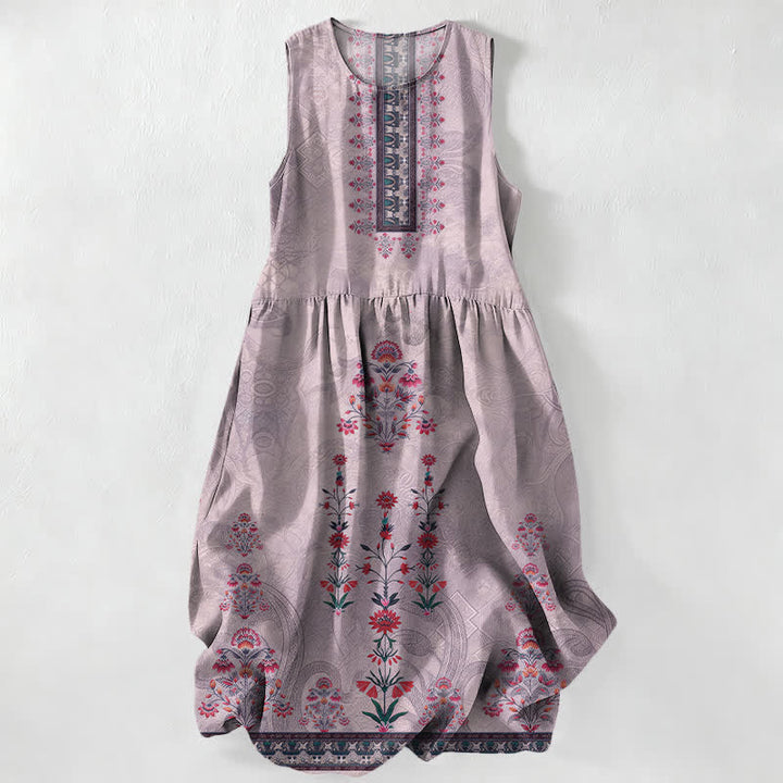 Buddha Stones Robe midi d'été décontractée et vintage à petits motifs floraux rouges géométriques et poches pour femme - Chardon - US16，UK/AU20，EU48 (3XL) - image 5