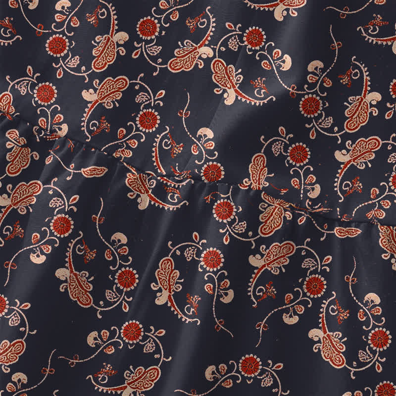 Buddha Stones Robe midi d'été décontractée pour femme, à motif floral vintage et sans manches, avec poches - image 1