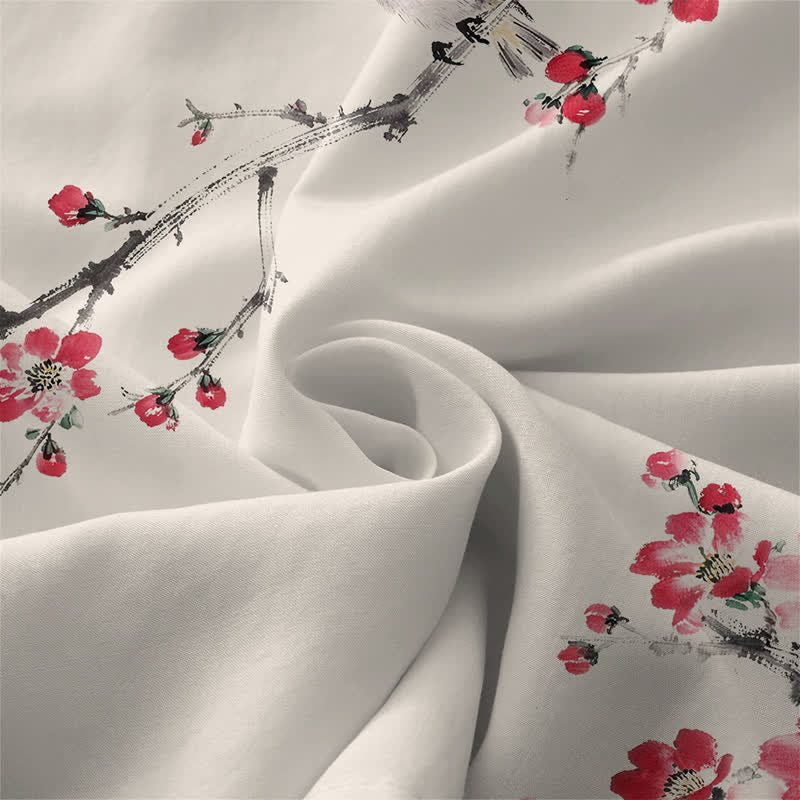 Buddha Stones Robe midi d'été décontractée pour femme, sans manches, à motif de branches fleuries roses, avec poches - image 2