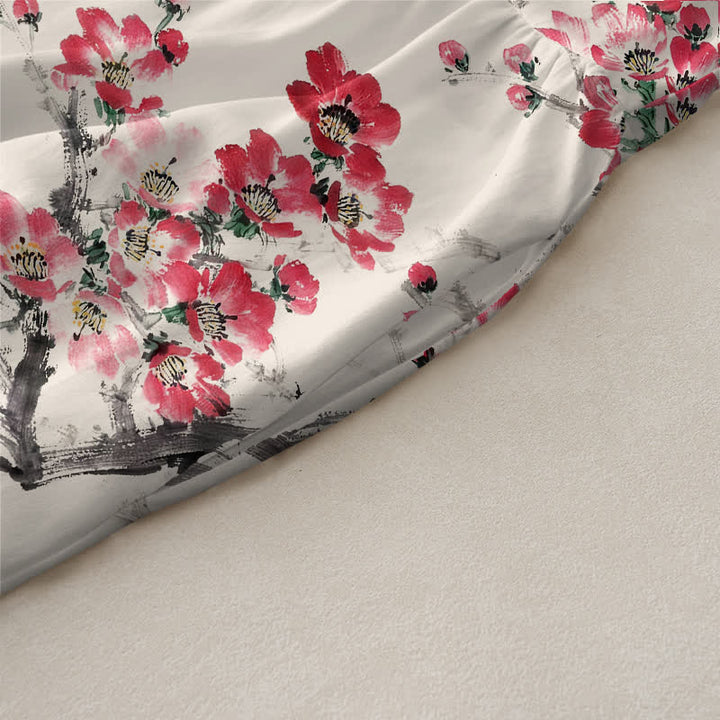Buddha Stones Robe midi d'été décontractée pour femme, sans manches, à motif de branches fleuries roses, avec poches - image 3