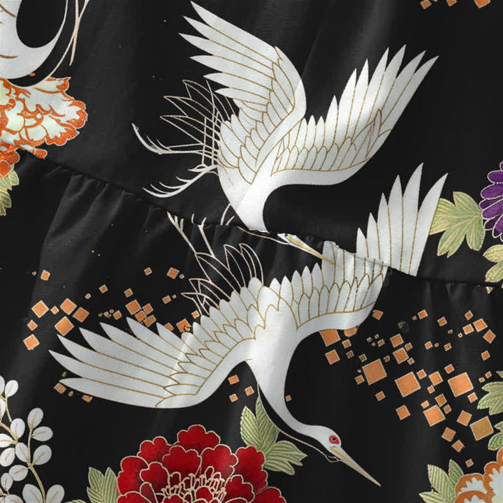 Buddha Stones Robe midi d'été décontractée et vintage à motif floral et grues, sans manches et avec poches, pour femme - image 1