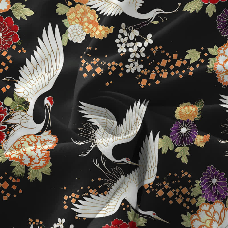 Buddha Stones Robe midi d'été décontractée et vintage à motif floral et grues, sans manches et avec poches, pour femme - image 3