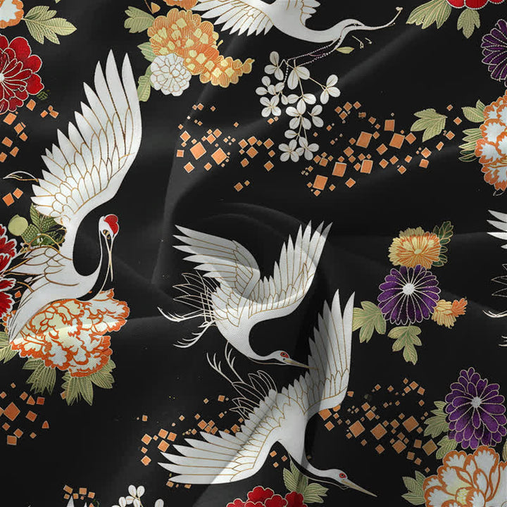 Buddha Stones Robe midi d'été décontractée et vintage à motif floral et grues, sans manches et avec poches, pour femme - image 3